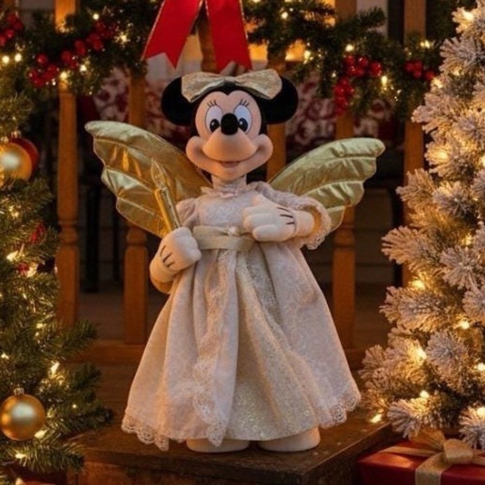 Disney Vintage Minnie Mouse Angel Christmas Home Decor Light Up Gold Wings